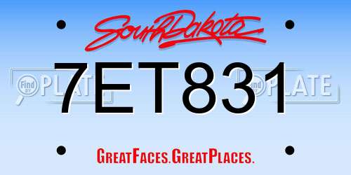 7ET831 South Dakota License Plate