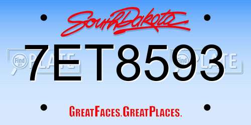 7ET8593 South Dakota License Plate