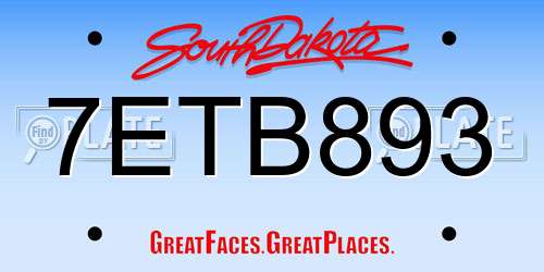 7ETB893 South Dakota License Plate