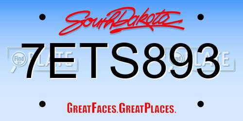 7ETS893 South Dakota License Plate
