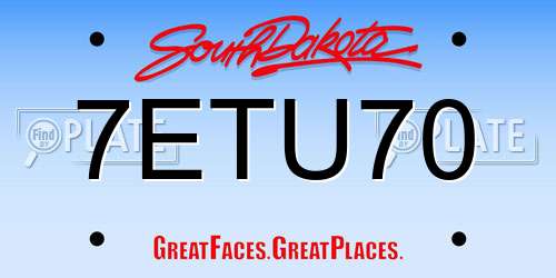 7ETU70 South Dakota License Plate