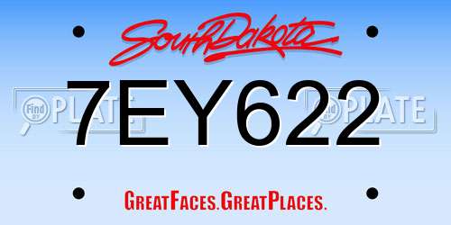 7EY622 South Dakota License Plate