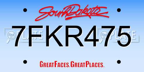7FKR475 South Dakota License Plate