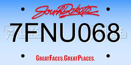 7FNU068 South Dakota License Plate