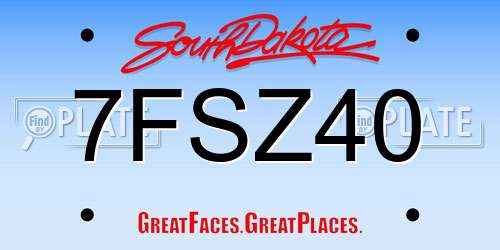 7FSZ40 South Dakota License Plate