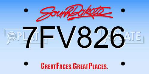 7FV826 South Dakota License Plate