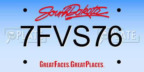 7FVS76 South Dakota License Plate
