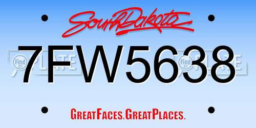 7FW5638 South Dakota License Plate