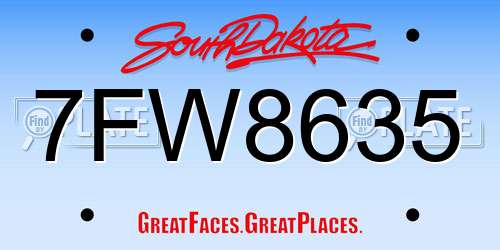 7FW8635 South Dakota License Plate