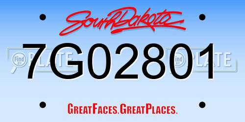 7G02801 South Dakota License Plate