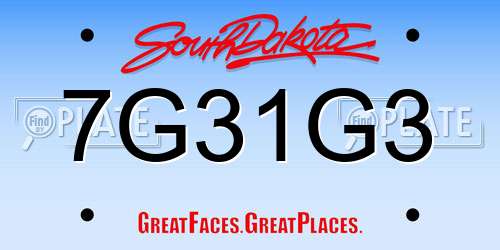 7G31G3 South Dakota License Plate
