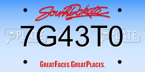 7G43T0 South Dakota License Plate