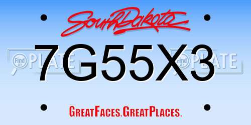 7G55X3 South Dakota License Plate