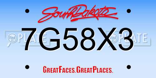 7G58X3 South Dakota License Plate