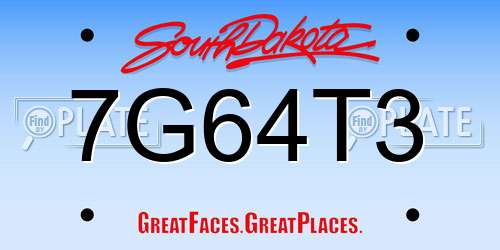 7G64T3 South Dakota License Plate