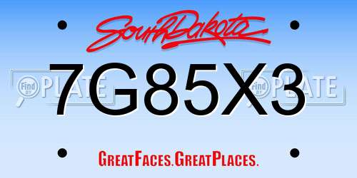 7G85X3 South Dakota License Plate