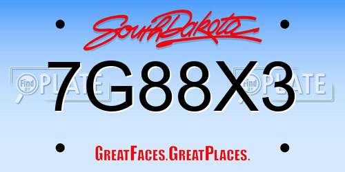 7G88X3 South Dakota License Plate