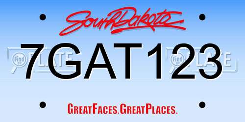 7GAT123 South Dakota License Plate