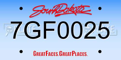 7GF0025 South Dakota License Plate