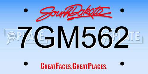 7GM562 South Dakota License Plate