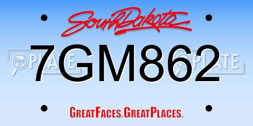 7GM862 South Dakota License Plate