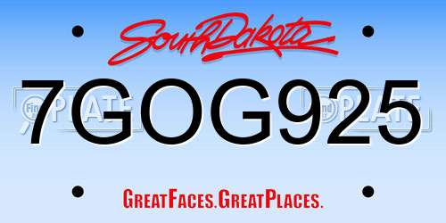 7GOG925 South Dakota License Plate