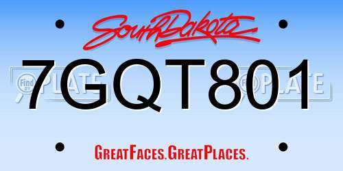 7GQT801 South Dakota License Plate