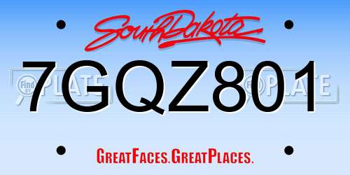 7GQZ801 South Dakota License Plate