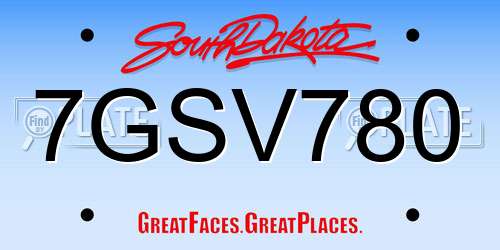 7GSV780 South Dakota License Plate