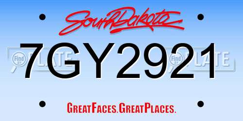 7GY2921 South Dakota License Plate
