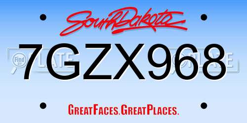 7GZX968 South Dakota License Plate