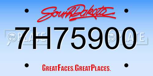 7H75900 South Dakota License Plate
