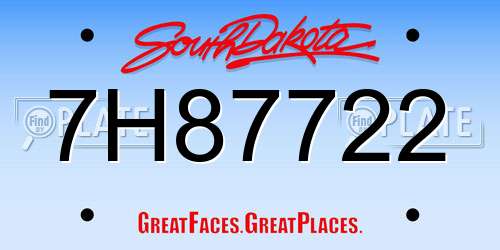 7H87722 South Dakota License Plate
