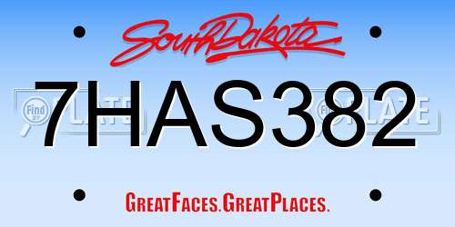 7HAS382 South Dakota License Plate