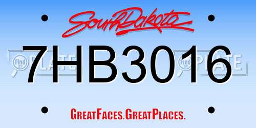 7HB3016 South Dakota License Plate