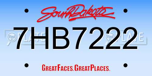 7HB7222 South Dakota License Plate