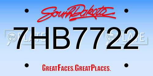 7HB7722 South Dakota License Plate