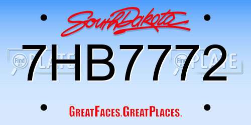 7HB7772 South Dakota License Plate