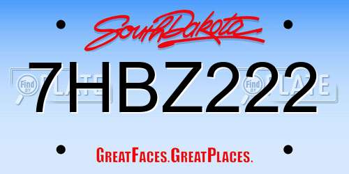 7HBZ222 South Dakota License Plate