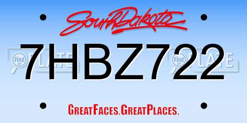 7HBZ722 South Dakota License Plate