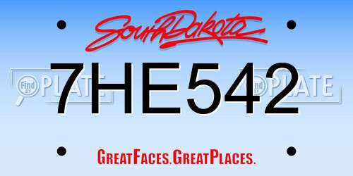 7HE542 South Dakota License Plate