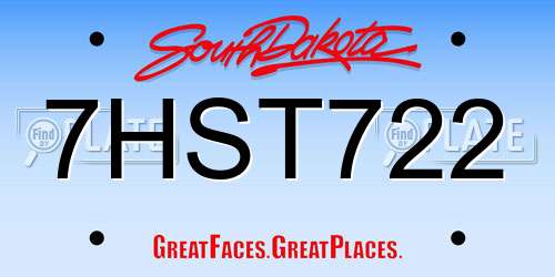 7HST722 South Dakota License Plate