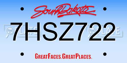 7HSZ722 South Dakota License Plate