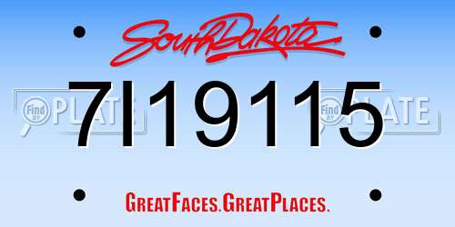 7I19115 South Dakota License Plate