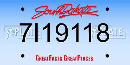 7I19118 South Dakota License Plate