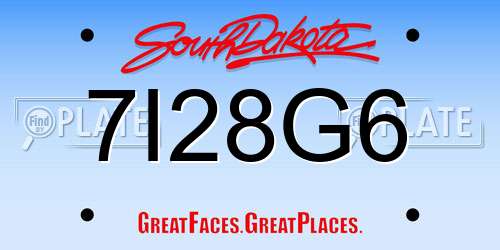 7I28G6 South Dakota License Plate