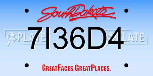 7I36D4 South Dakota License Plate