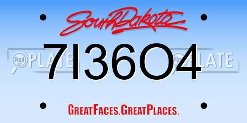 7I36O4 South Dakota License Plate