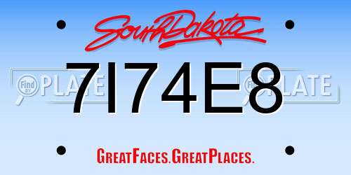 7I74E8 South Dakota License Plate