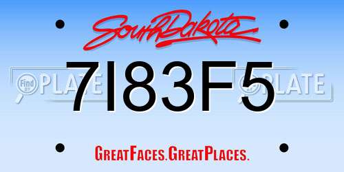 7I83F5 South Dakota License Plate